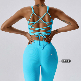 Custom logo back cross Women Workout clothing 2 pcs Fitness Suit Gym Wear Ladies Sports Bra Activewear Yoga Sets