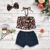 Toddler Kids Baby Girls Leopard Print T shirt Denim Sequin Shorts Outfits girls summer Set