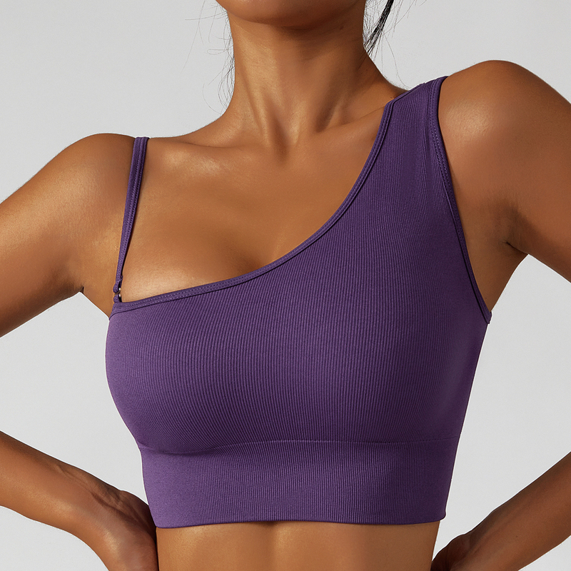 New Designs Wholesales Sexy Oblique One Shoulder Yoga Bras Gym Sports Bras Fitness Seamless Yoga Bra