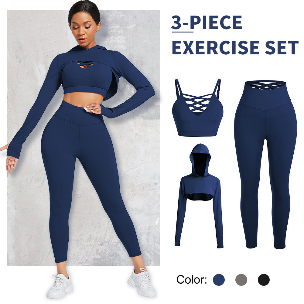 3 Piece Workout 2 Piece Private Label Tracksuit Workout Crop Top Clothing Womens Fitness Apparel Sports Set Women Yoga Set