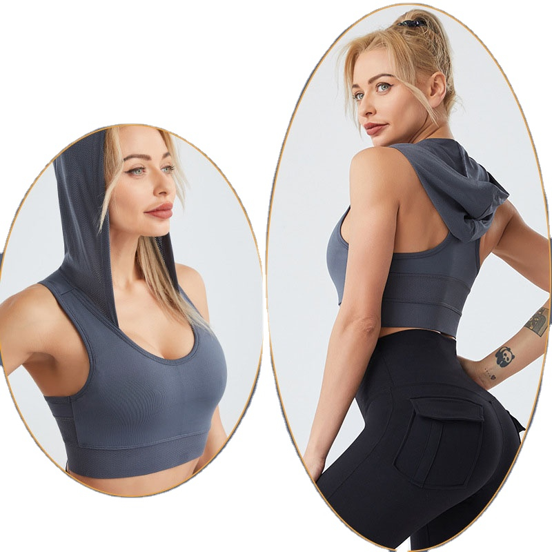 Best Selling With Hood Shock Proof Gym Sports Gather Elastic Tight Yoga Bra