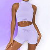Wholesale Blank Color High Collar Sexy Tank Top Butt Lift Nylon Breathable Elastic Shorts Fitness Wear Gym Sports Yoga Sets