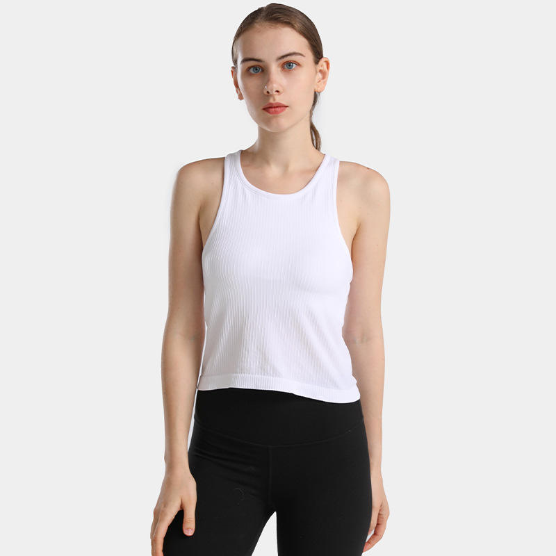 Wholesales Ribbed Tank Top with Bra For Women Gym Fitness Wear Cropped Tops Sportswear Sleeveless For Golf Tennis