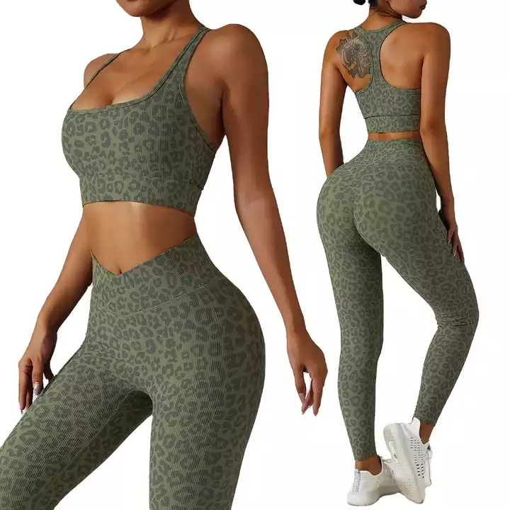 Camouflage Zebra Print Yoga Clothing Suit Sports Bra Gym Pants Workout Fitness Outfits Sportswear Scrunch Butt Active Wear Set