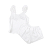 Custom Logo Women Sexy Feather Camisole Two Piece Pajamas Set Summer White Satin Sleepwear Silk Homewear Casual Loungewear