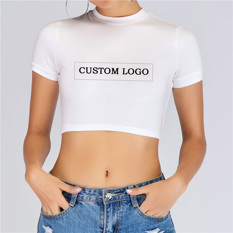 Wholesale Women Fashion Custom Logo Print Shirt Sexy Ladies Summer Plain Tight Crop Tops