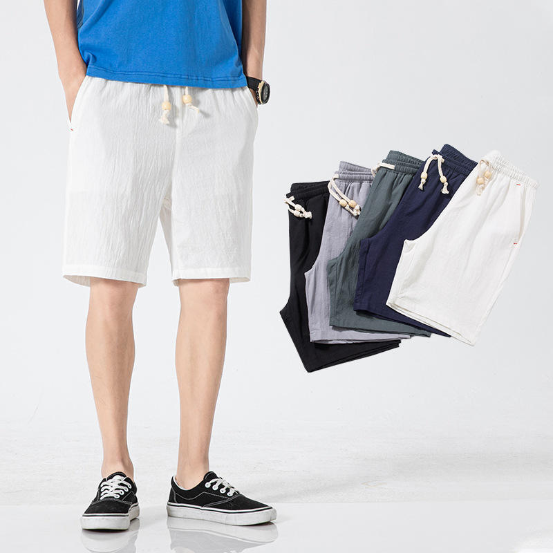 Custom Logo Summer Blank Short Men's Beach Shorts Cotton And Linen Soft Fabric Breathable Men's Shorts For Men