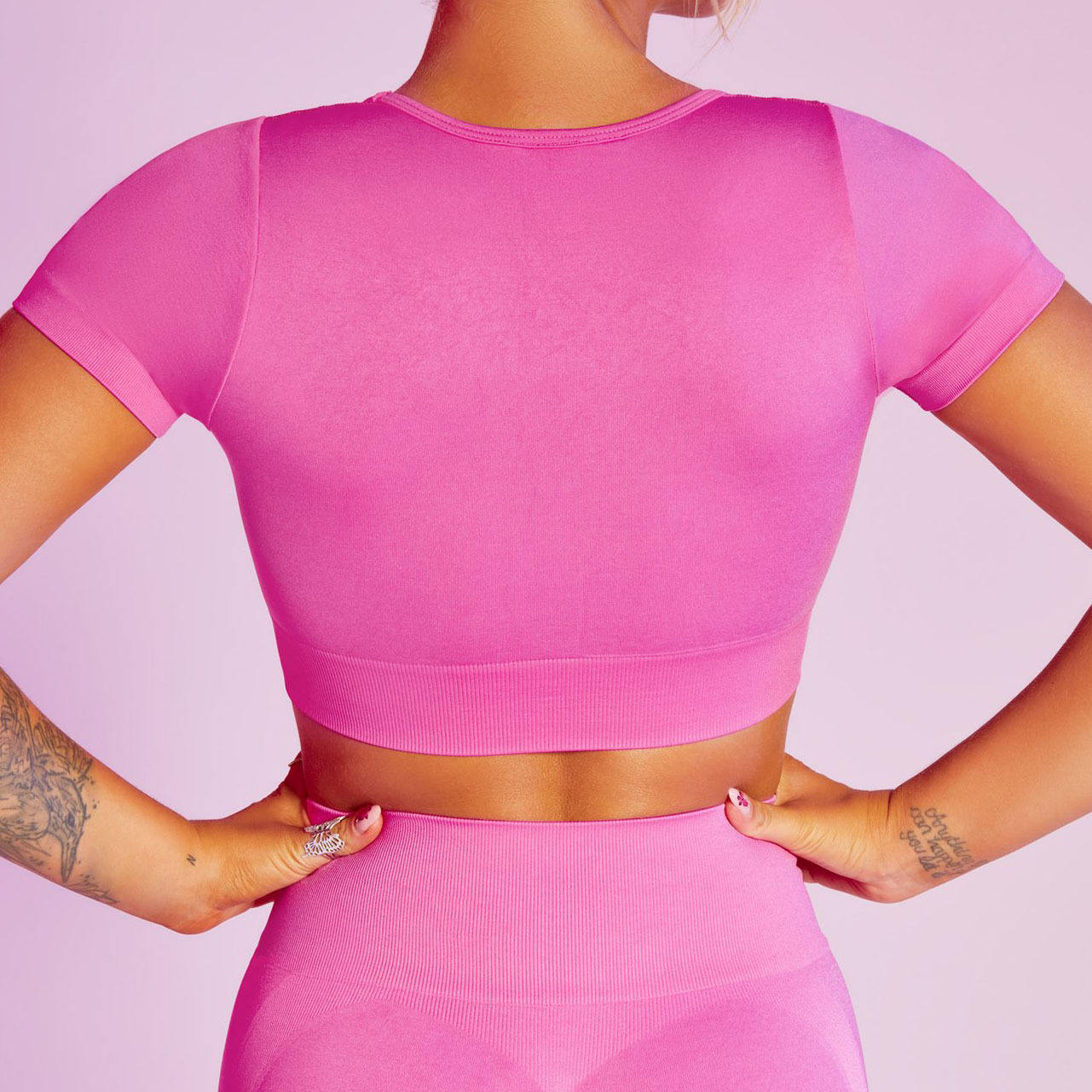 Bright Color Cross Open Back 5 Pieces Seamless Gym Wear Butt Lift Soft Breathable Gym Fitness Sets