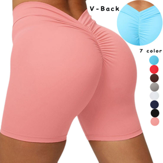 Deep V Shape Waist Scrunch Butt Nylon Stretchy Soft Comfortable Compression Body Shaping Workout Gym Fitness Shorts For Women