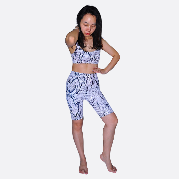Women Knit Yoga Bra Set Snakeskin Pattern Design High Waist Sports Fitness Suits