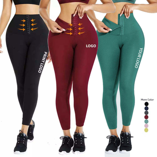 Custom Plus Size Waist Trainer Leggings Women Workout Gym Corset Yoga Pants Compression High Waist Shapewear Leggings