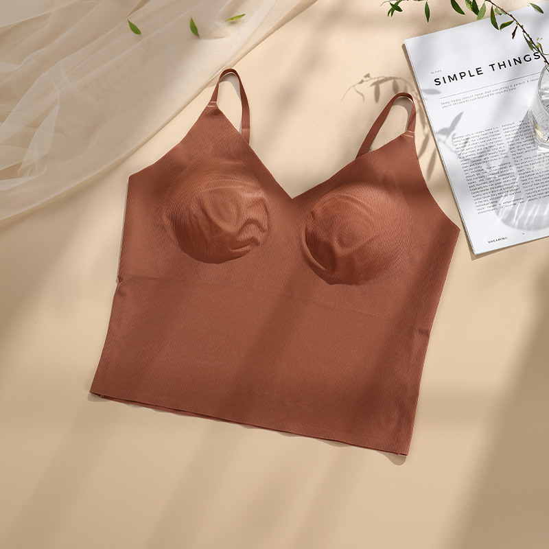 One-Piece Camisole Underwear bra Female V-Neck Ladies Bras Nude Beauty Straps Chest Pad Seamless bras