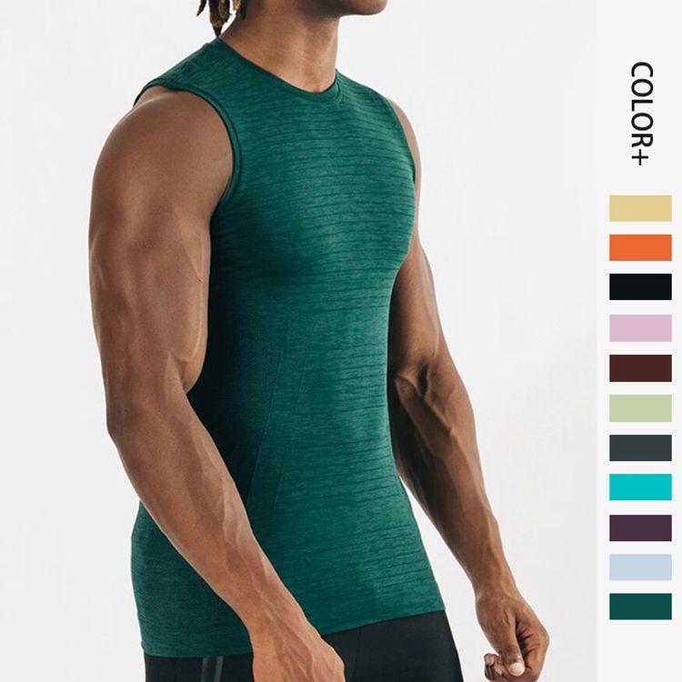 2022 Wholesale Sleeveless Breathable Quick Dry Men Sport Shirts Nylon Spandex Solid Color Slim Fit T-shirt