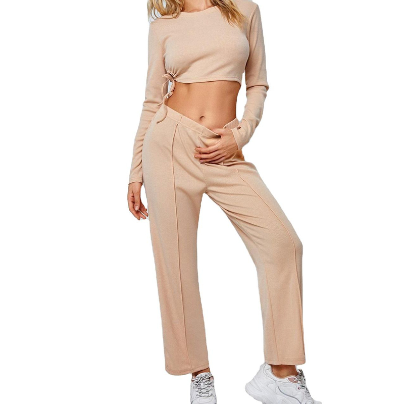 Casual Two-piece Suit women fashion set Cinched Cut Out Ribbed Top And Wide Leg Pants Set