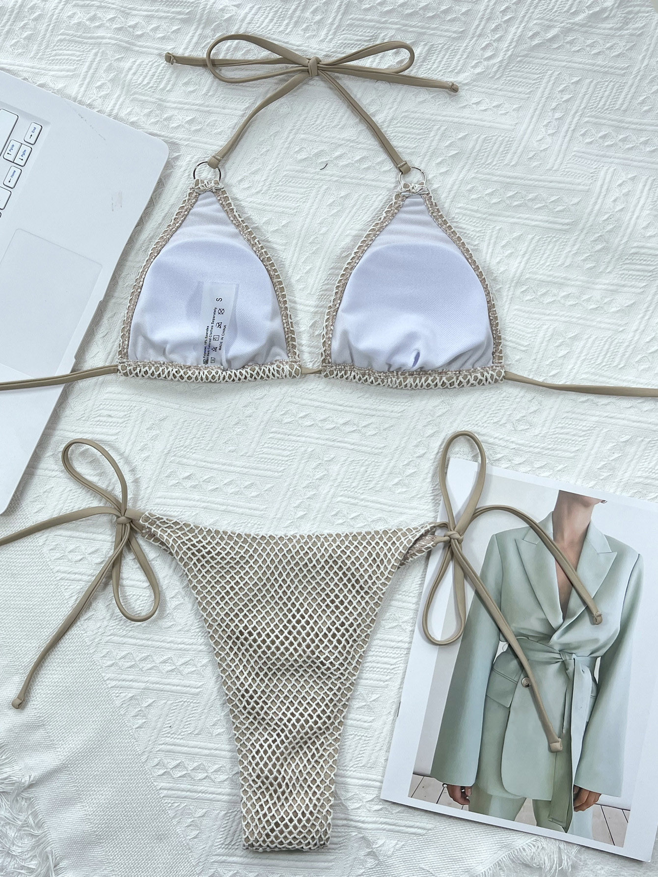 2022 New Solid Color Drawstring Two-piece High Quality Print Swimwear Sexy Bikini