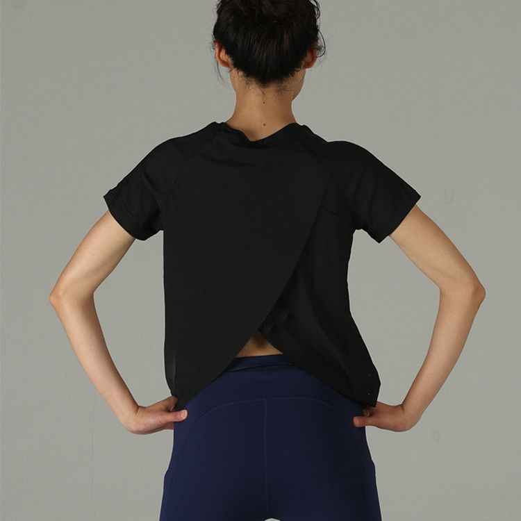 Customized OEM Short Sleeve Open Back Fitness Workout Sport Women Sweatshirt