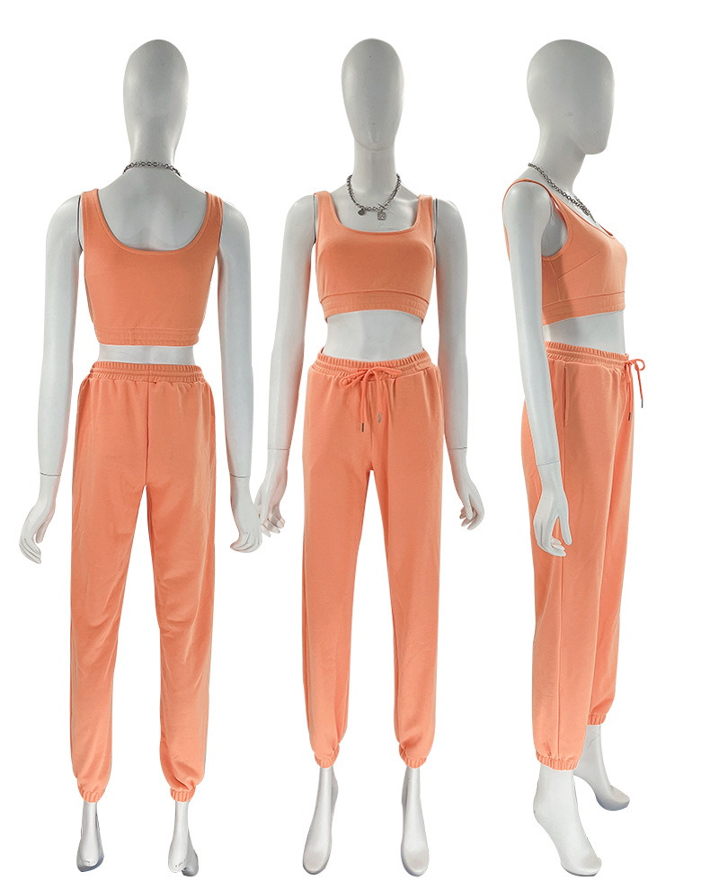2023 Hot Two Piece Set For Women Sports Bras Crop Tank Top Sets Casual Sweatpants Tracksuit Solid Color Women's Suit