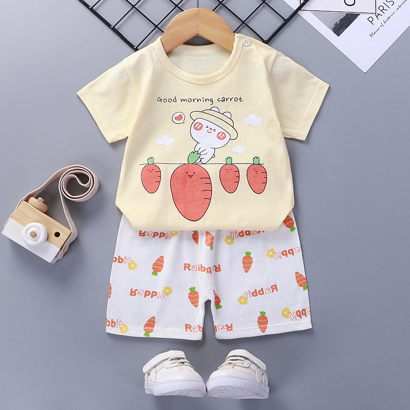 Summer Cartoon Kids Pajamas Print Baby Boys Sleepwear Sets Short Sleeve Girls Children Clothes 2 Pieces Set
