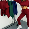 Fashion Factory Two Pieces Long Sleeve Crop Top Jogger Pants Gym Set Active Wear Exercise Running Sport Outfits