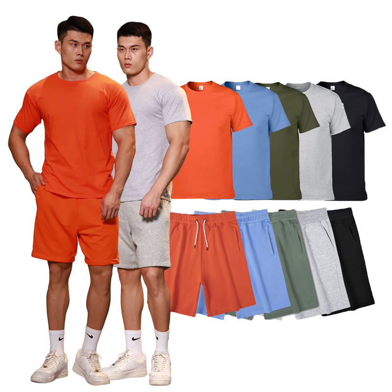 2022 High Quality Summer Jogger Mens Cotton Top and Bottom Men Short Set 2 Piece Suit Shirts Shorts Set For Men sportswear