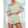 2022 Women's Lounge Wear Half-Zipper Stand Collar Hoodie And Shorts 2Piece Set Women Sets Sports Outfit