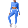 Fashion Printing Zipper Long Sleeve Shirts High Waist Leggings 2 Pcs Set Yoga Workout Sport Gym Outfit