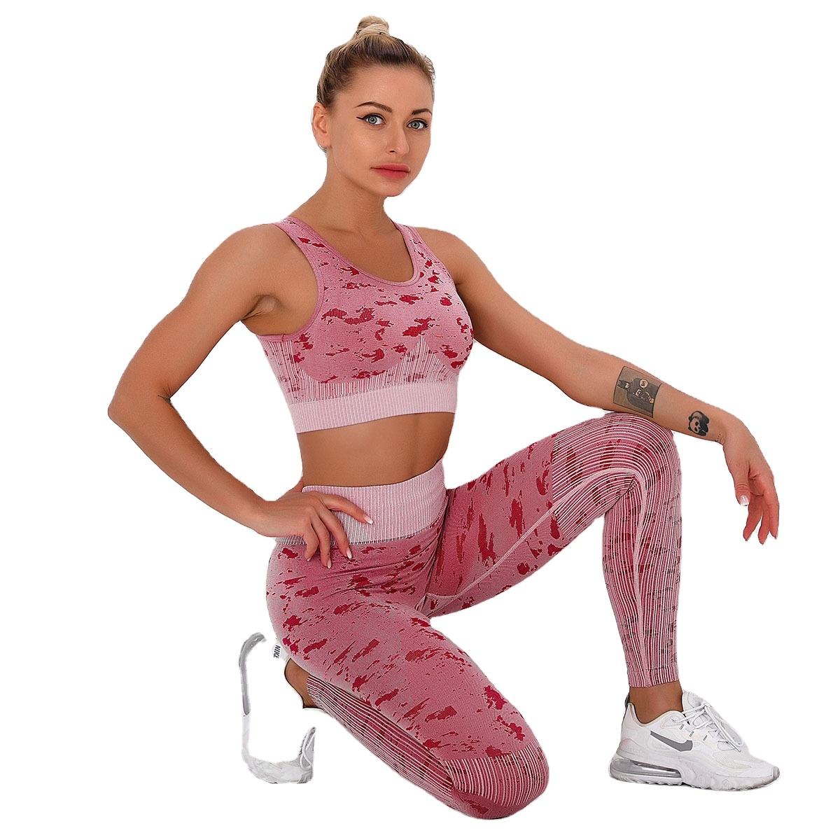 New Fashion Two Piece Seamless Yoga Set Printed Women Sports Bra And Leggings Gym Clothing