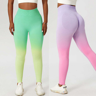 Women Gradient Seamless Full Yoga Pants 2023 Female Tie Dye Peach Tights Sports Leggings High Waist Belly Running Fitness Pants