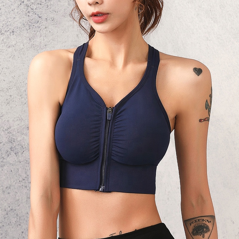Cross Shoulder Straps Beauty Back Plus Size Wireless Fitness Gym Yoga Bra Front Zipper Sports Bra For Womens